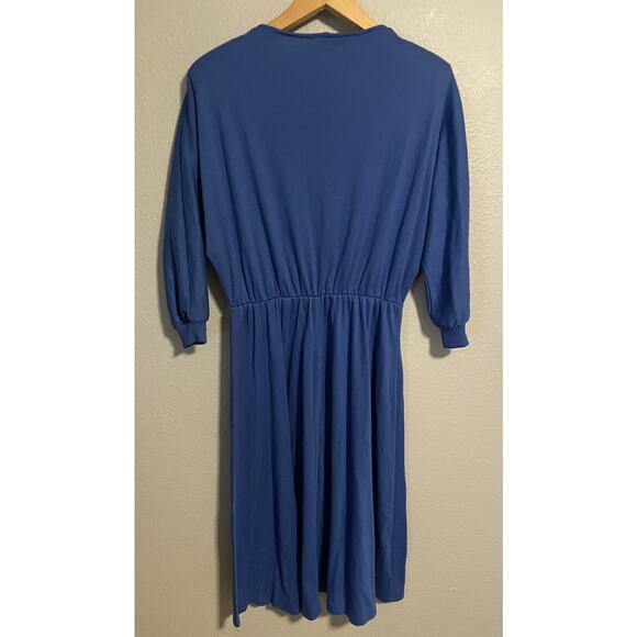 Vintage Womens Midi Dress Size 12 Blue Long Sleeve Neutral Minimalist 80s FLAW - Picture 3 of 12